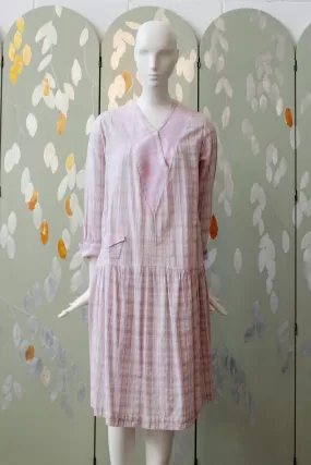 1920s Lavender Check Weave Dress, V -Neck Collar Summer Day Dress, Purple Plaid, Medium As-Is