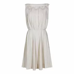 1950s Carlye Cream Cotton Knife Pleat Dress