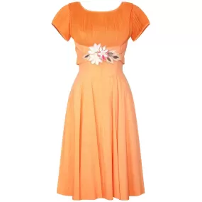 1960s Harco Orange Cotton Dress with Waistband Applique