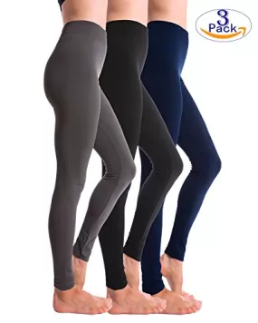 3-Pack Fleece Lined Thick Brushed Leggings by Homma (S/M/L, BLACK/NAVY/GREY)