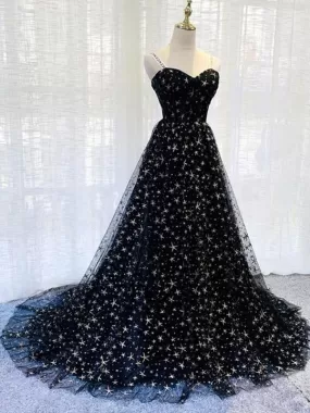 A Line Stars Long Prom Dresses, 2021 Girl Graduation Party Dresses, Popular Evening Prom Dresses