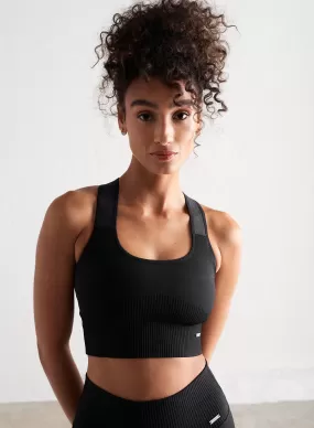 Black High Support Ribbed Bra