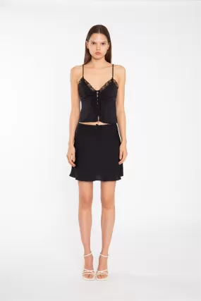 Black-Satin Bow-Trim Mini-Skirt