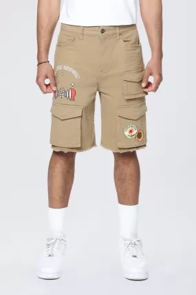 Doodle Graphic Resort Twill Shorts - Khaki