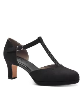 Jana Womens Black Wide Fit Suede T-Bar Court Shoe - 8-24474-42