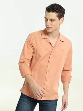 Orange solid cuben colloar shirt