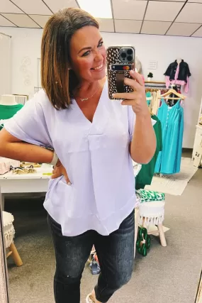 Primrose Pleat Front V-Neck Top in Lavender