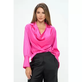 Renee C Satin Collared Cowl Neck Blouse