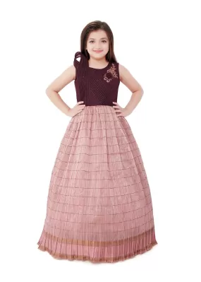 Wine Coloured Trendy Wire Styled Pattern Maxi Dress Gown For Girls