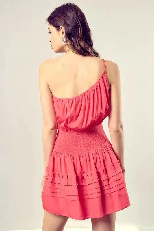 Women's Mini Dress Pleated One-Shoulder