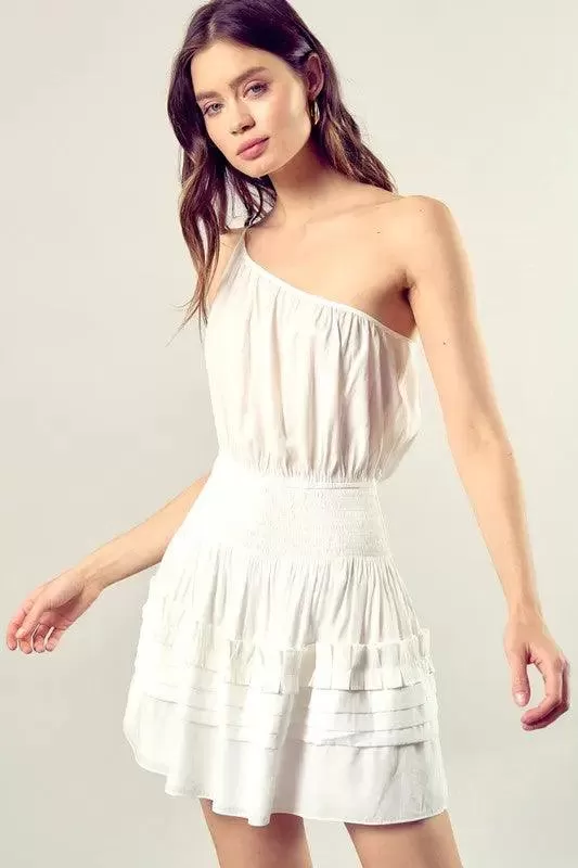 Women's Mini Dress Pleated One-Shoulder