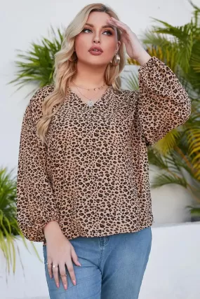 Women's Plus Animal Print Blouse with balloon Sleeves